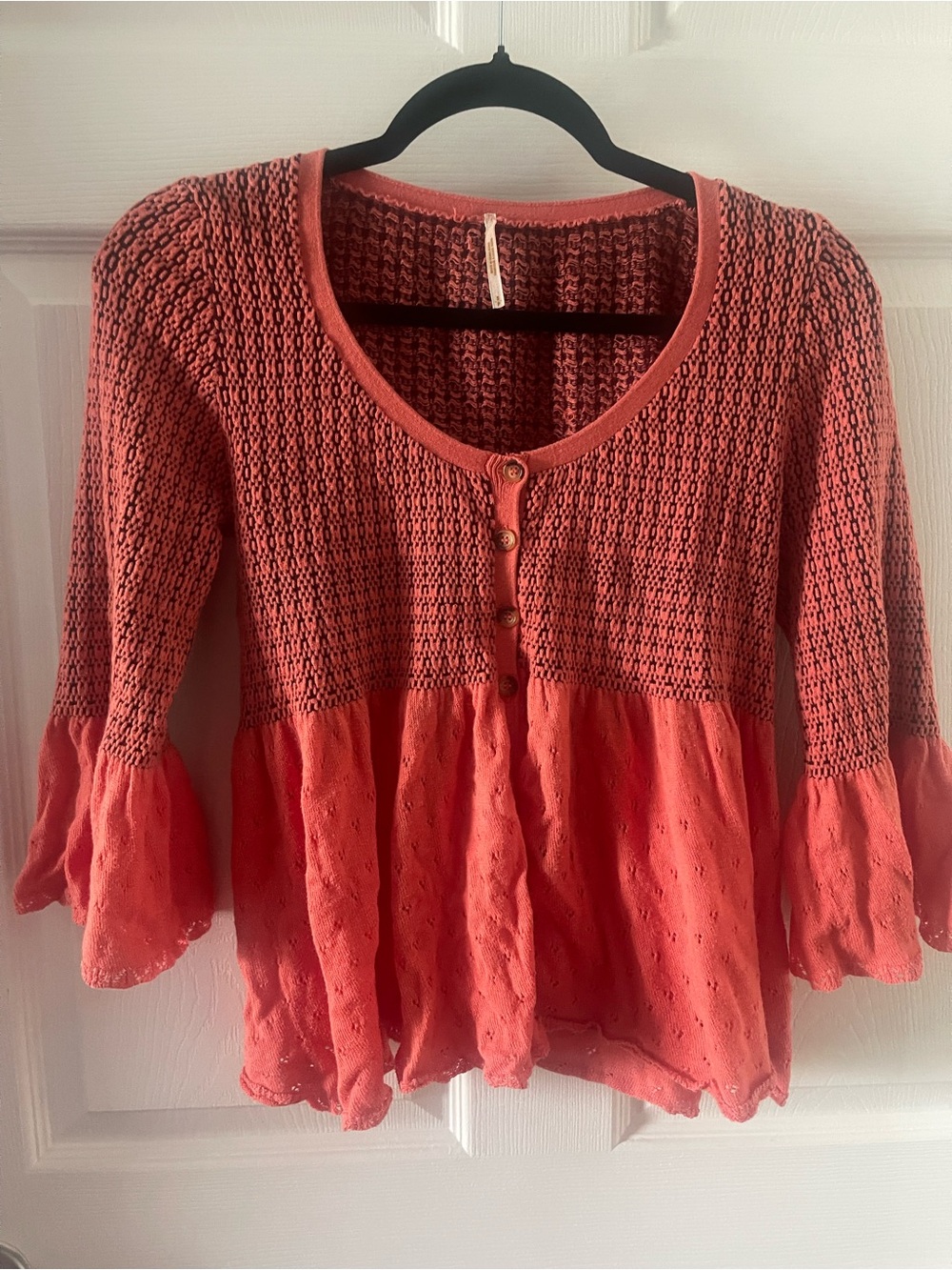 Free People Coral Knit-and-Woven Peplum Cardigan Top